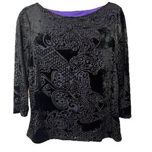 Vtg AGB Womens Large Burnout Velvet Blouse Top Black Witchy Whimsigoth Goth Y2K